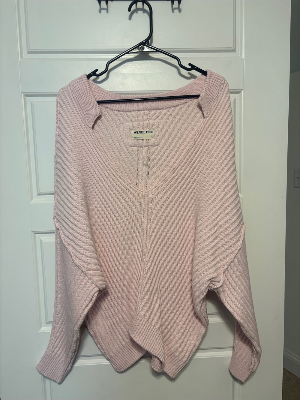 We The Free Blush Ribbed V-Neck Drop Shoulder Sweater nwot
